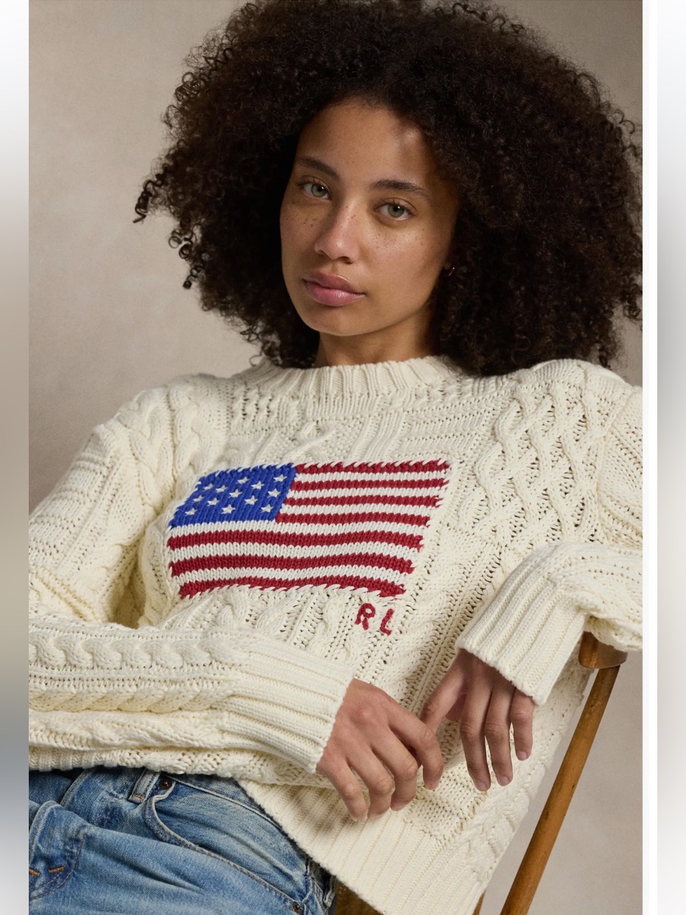 Polo by Ralph Lauren Aran Stitch American Flag Intarsia Crewneck Sweater M NWT - Picture 11 of 12